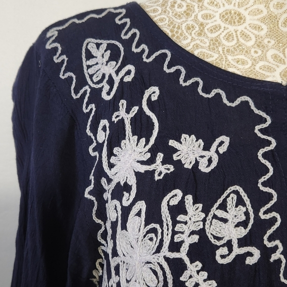 Exist Dress Tunic Blue Floral Embroidered Pullover Baby Doll Women Size M Boho - Picture 5 of 16